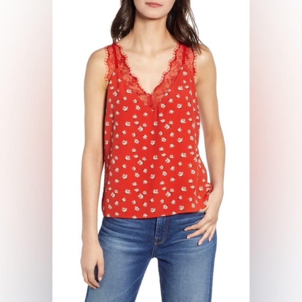 Heartloom Women's Red Floral Lace Zurie Tank Top- Size Medium